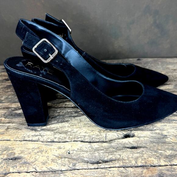 Raye Black Velvet Slingback Block Heel Women’s Size 10 Pointed Dress Shoes - Picture 1 of 10
